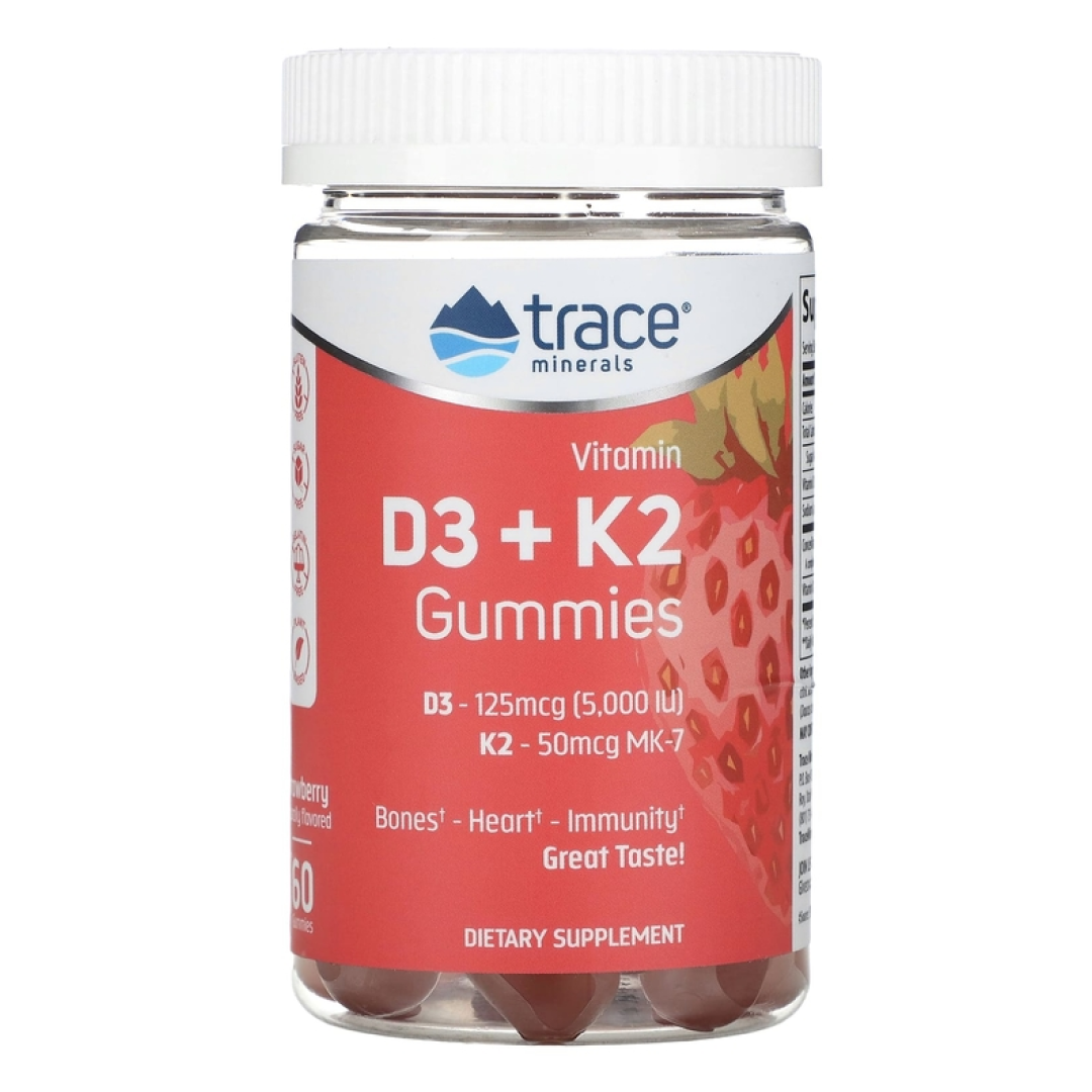 კვალი მინერალები ვიტამინი D3 + K2 (მარწყვი) 60Ct